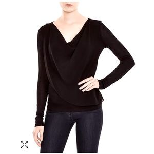 Velvet by Graham & Spencer Black Draped Chiffon Overlay Tee Size Small